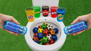 Football VS Mentos and Popular Sodas !! Sprite, Coca Cola, Fanta, Yedigün and Mentos in the toilet