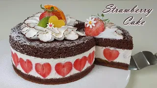 How to make a soft strawberry chocolate cake / Chocolate Fraisier Cake