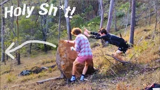 We pushed a GIANT boulder off a cliff!