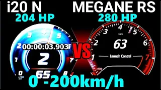 New Hyundai i20N 204 hvs Renault Megane RS 280 HP  DragRace sound 0-250 km/h