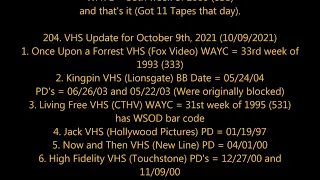 List of Most of my VHS Updates from the last 10 Years From Oldest to Newest Part 12