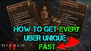 Diablo 4 - How to get EVERY Uber Unique FAST - Season 2 - Harlequin Crest (Shako) , Grandfather