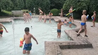 Fun water games in the fountain