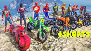 SPIDERMAN Suits Motorcycles Mountain Speed Jump Challenge #124 #Shorts