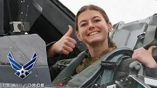 Female US Air Force Academy cadets fly an F-16 Fighting Falcon in Italy.