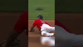 Diving catch by Rafael Devers to block a blast to left center field