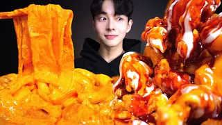 ASMR MUKBANG 배떡 매콤로제떡볶이 중국당면 킹트리플 양념치킨 먹방 Spicy Cream Tteokbokki & SPICY FRIED CHICKEN eating sounds