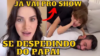 Andressa Suita mostra Gusttavo Lima se DESPEDINDO dos FILHOS antes de viajar para o show