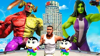 FRANKLIN BECAME GIANT HULK "RED HULK + GREEN HULK" AND DEFEAT "SHE HULK" IN GTA5 | GTA5 AVENGERS