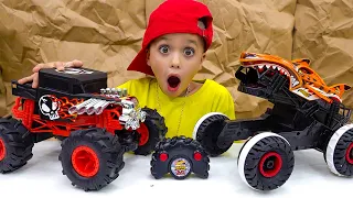 Vlad e Niki se divertem com os novos brinquedos Hot Wheels Monster Truck RC