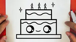 HOW TO DRAW A SIMPLE CUTE CAKE, EASY, STEP BY STEP, DRAW Cute things