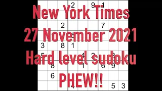 Sudoku solution – New York Times sudoku 27 November 2021 Hard level PHEW