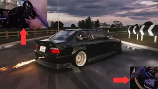 BMW E36 Drifting Ctoretto's NEW UK Track - Assetto Corsa | 900° Steering Wheel Thrustmaster T300