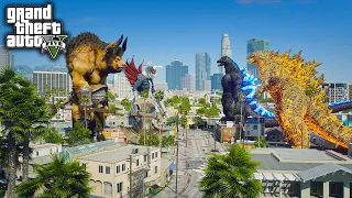 Nuclear Godzilla, Heisei Godzilla Vs Minotaur, Gigan Battle ( GTA V Mods )