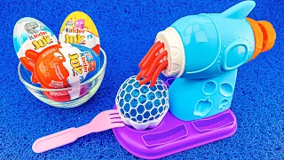 Satisfying ASMR l How to Make Playdoh Noddles Machine in Mesh Balls & Rainbow Surprise Eggs Cutting