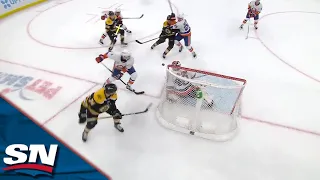 Jake DeBrusk's Pass Deflects Off Adam Pelech To Set Up Bizarre Goal