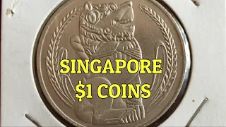 VERY ARTISTIC SINGAPORE $1 COINS, FROM THE VERY FIRST SILVER COINS, TO THE ALUMINIUM BRONZE ONES.
