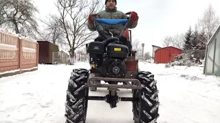 Testing on ice and snow of new tires for a walk-behind tractor