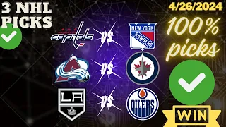 3 NHL Predictions Today,97% win tonight /4-26-24/ NHL Picks Today,Rangers ,Jets,Oilers