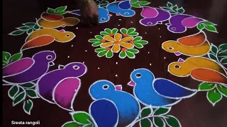 Cute Birds 🐦 Rangoli with (13*7) dot's || Simple birds kolam || Love birds Rangoli ⚛️ ||