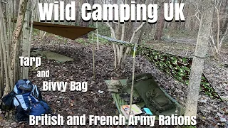 Wild Camping UK - Tarp and Bivvy bag - British and French Army Ration packs - Swiss Army Stove