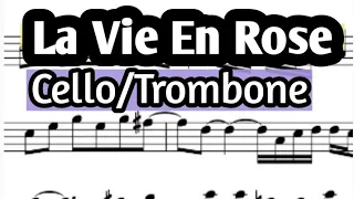 La Vie En Rose Cello or Trombone Sheet Music Backing Track Play Along Partitura