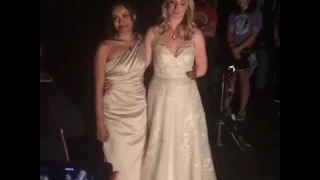 Candice King and Kat Graham on set of The Vampire Diaries (8x16)