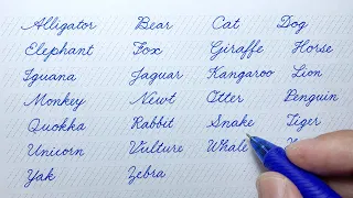 How to write animal names in English cursive writing (a to z) | Cursive handwriting practice | abcd