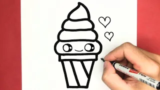 HOW TO DRAW A CUTE ICE CREAM, STEP BY STEP, DRAW CUTE THINGS