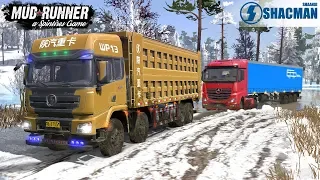 Spintires: MudRunner - SHAANXI SHACMAN DELONG X3000 Towing a Truck on a Snowy Road