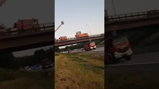 Polish firefighters greeted by Swedish firefighters near Norrköping