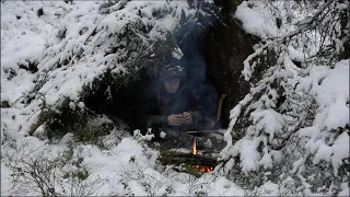 Building Winter Bushcraft Shelter - Shelter In Snowfall - Freezing Cold