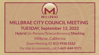 REGULAR MILLBRAE CITY COUNCIL MEETING - September 13, 2022