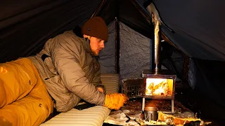 Hot Tent Winter Camping in High Winds