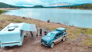 RAINY CARAVAN CAMPING WITH STOVE NEAR BY THE LAKE