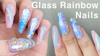 Refreshing rainbow glass nail 🧊🌈 Tips to make it easy! Ice nail / Nail asmr