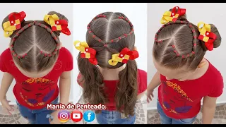 Penteado Infantil com Coração 2 Coques ou Maria Chiquinha | Valentine's day Hairstyles💖