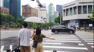 [4K] Walk through the rainy day of Seoul city Jung-gu : After heavy rain drop