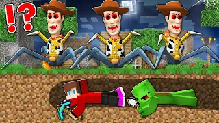 How Mikey and JJ BUILD BUNKER from SCARY WOODY SPIDER TOY? Underground Kingdom! - Minecraft (Maizen)