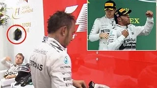 Nico Rosberg throws cap at Lewis Hamilton after shunt on first corner at US Grand Prix