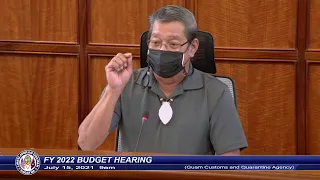 FY 2022 Budget Hearing - Senator Joe S. San Agustin - July 15, 2021 9am CQA