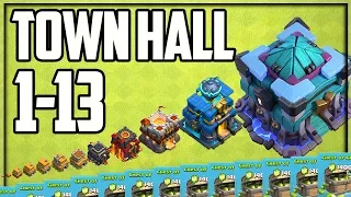 ALL Town Halls 1-13! Clash of Clans GEM to MAX!