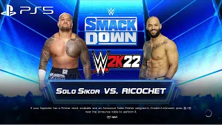 WWE 2K22 (PS5) - RICOCHET vs SOLO SIKOA | SMACKDOWN, OCT. 7, 2022 (1080P 60FPS)