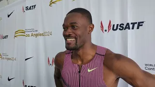 Rai Benjamin after blitzing a world lead of 46.64 to win at LA Grand Prix