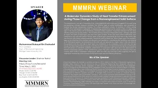 MMMRN Webinar 3: Heat Transfer Enhancement during Phase Change from a Nanoengineered Solid Surface.