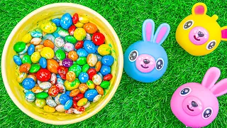 Color Satisfying Video | Rainbow Mixing Candy ASMR with Magic Skittles Slime & Squishy Animals