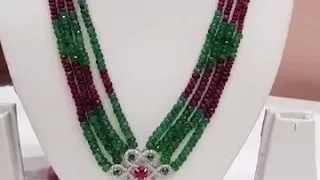 NATURAL RUBY EMERALD SAPPHIRE FACETED BEADS NECKLACE