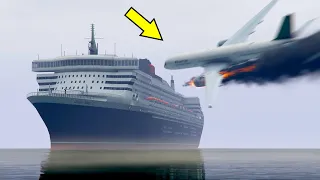 Plane Crash Into Queen Mary 2 Ocean Liner In GTA 5 (Ship Accident Scene)