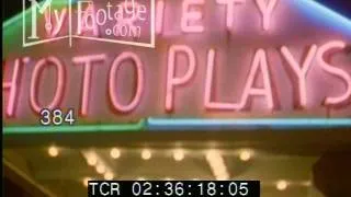 1980s New York City: Variety Photoplays Theatre Neon Marquee, Night