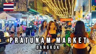 【4K】Pratunam Night Market in Bangkok | Cheapest Street Food Market in Thailand 2024 🇹🇭